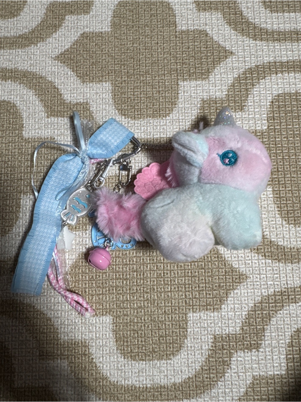 Plush Pastel Unicorn Keychain - Pink & Mint Kids Toy Accessory